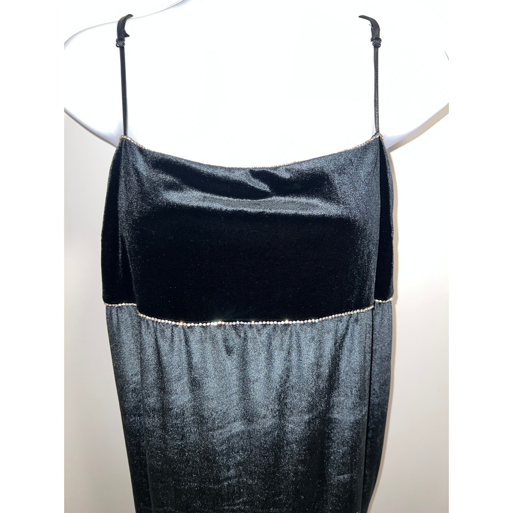 Y2K Whimsigoth Urban Outfitters Black Velvet Mini Dress Rhinestone Trim Size L - Picture 5 of 8